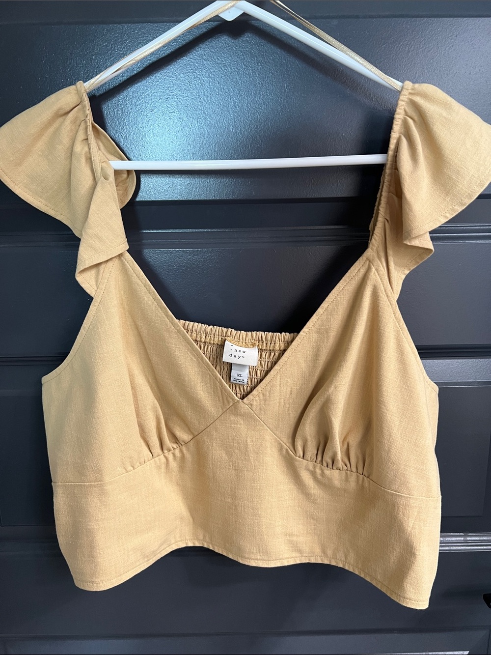 a new day Tan Ruffle Strap V-Neck Crop Top